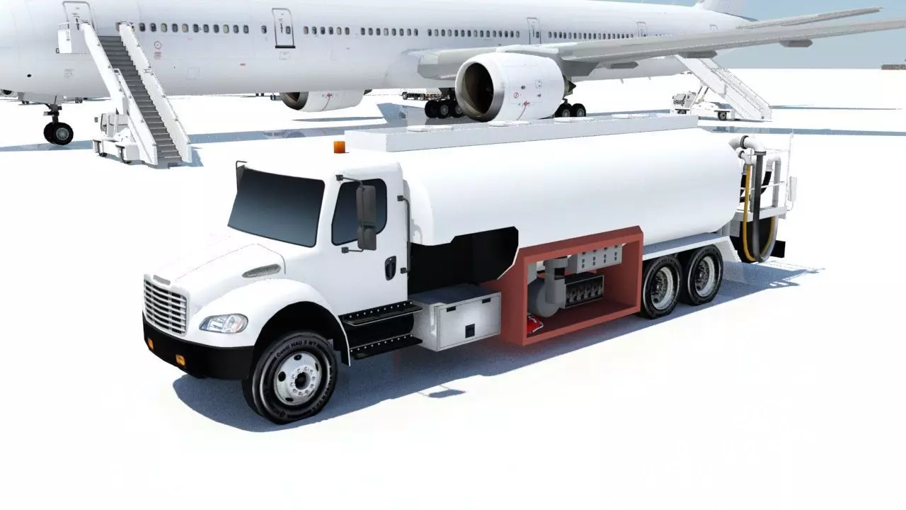 Freightliner Static Airport Fuel Truck 5000 gal Low Poly Blank Low-poly 3D model_0