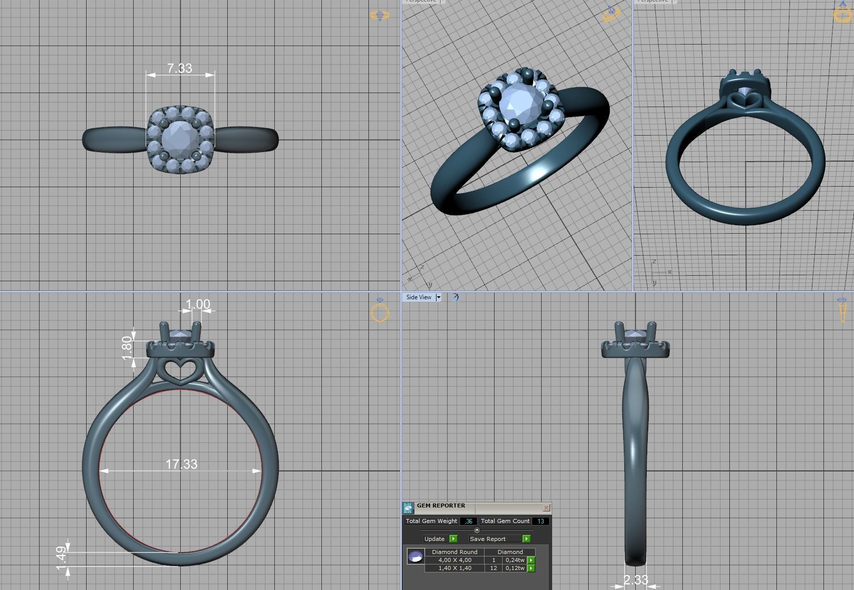 Cushion Halo Ring 4mm Stone Engagement Ring 3dmodel 3D print model_9