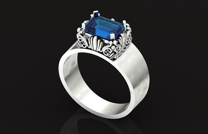 vintage man ring with emerald 486 3D print model