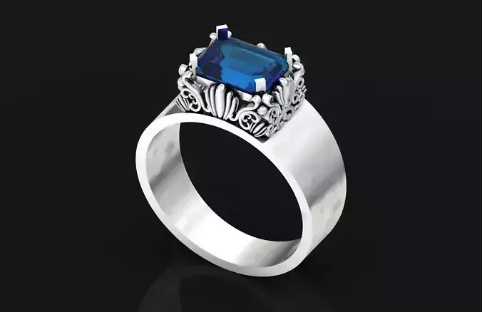 vintage man ring with emerald 486