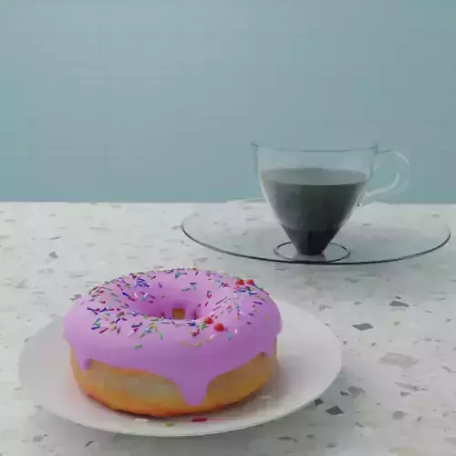 Cup of coffee and Donut 3d model