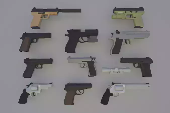 Simple Pistols Low-Poly Low-poly 3D model