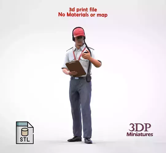 Race manager or pit member with stopwatch and clipboard 3D print model