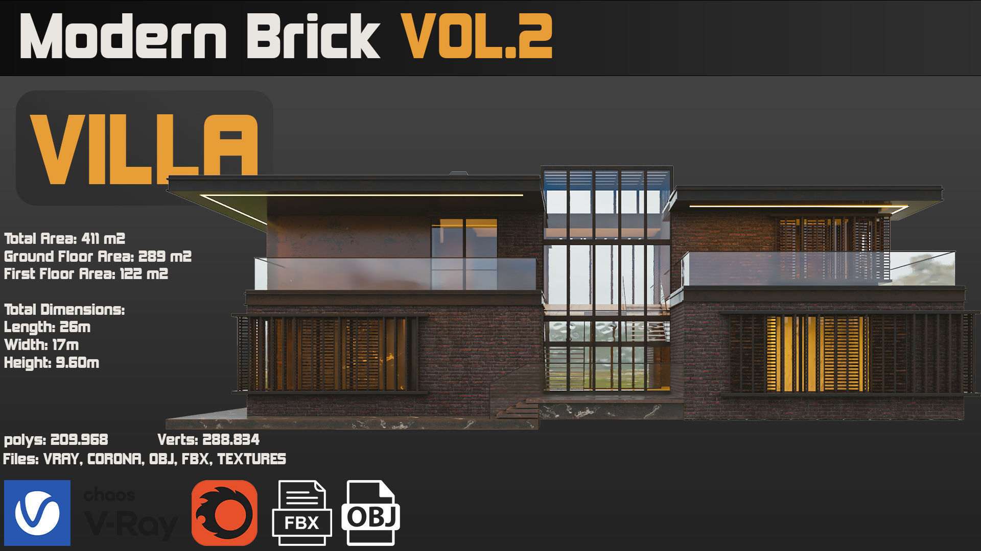 Modern Brick Villa VOL02 3D model_21