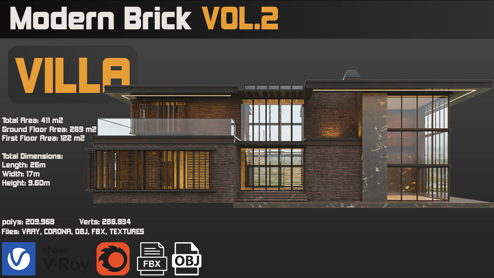 Modern Brick Villa VOL02 3D model_20