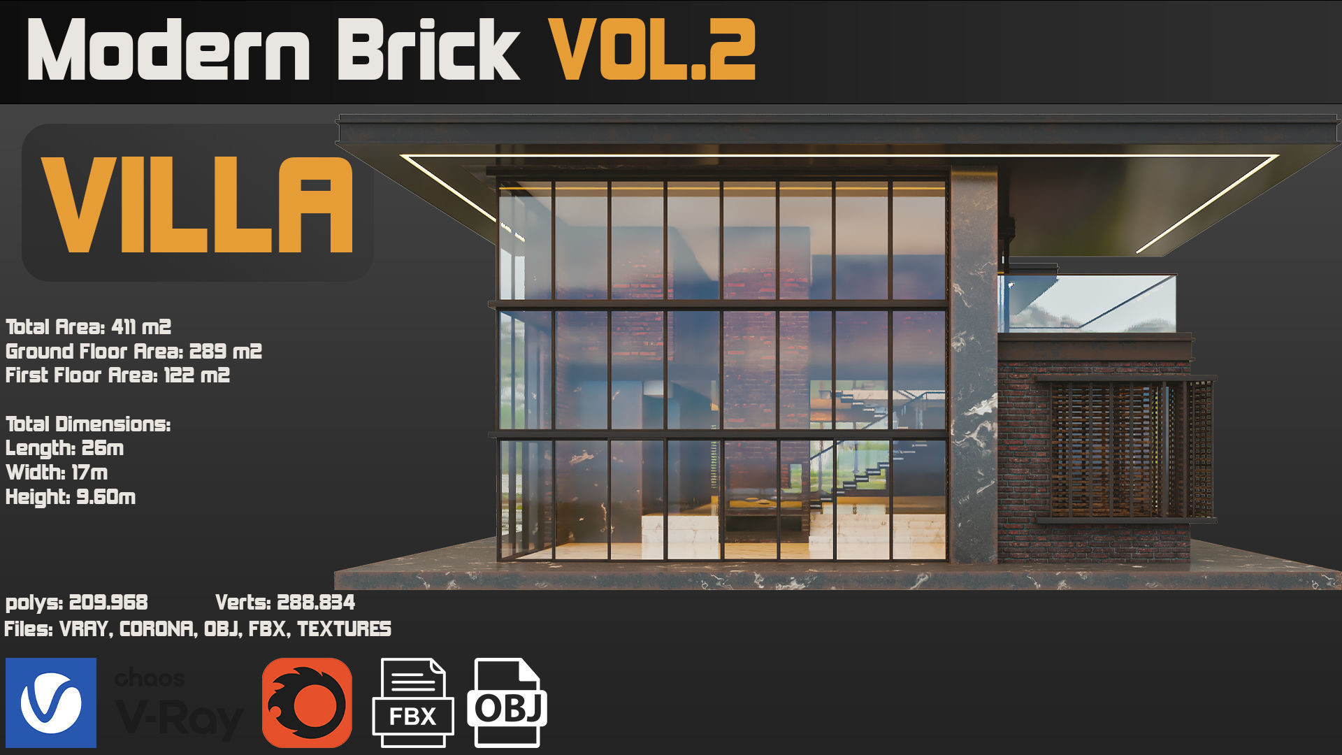 Modern Brick Villa VOL02 3D model_24