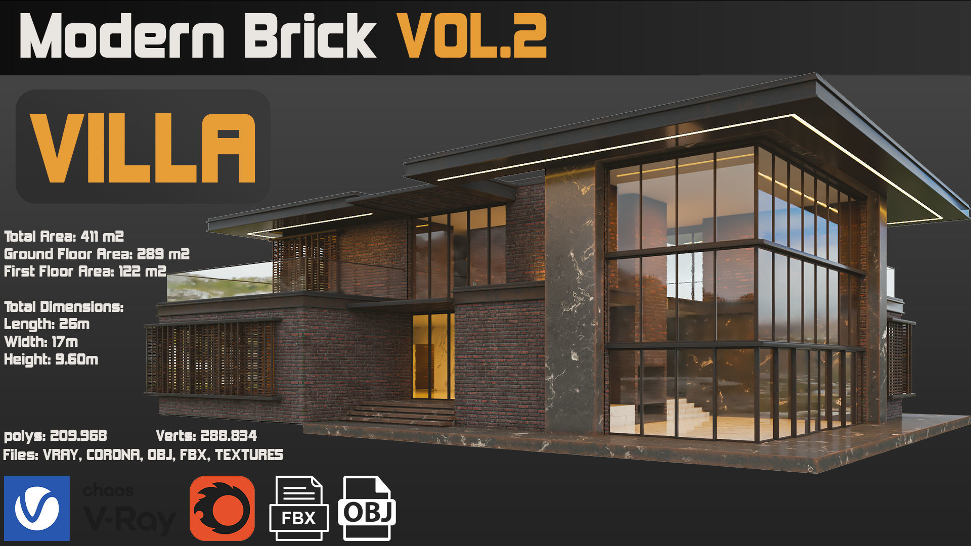 Modern Brick Villa VOL02 3D model_19