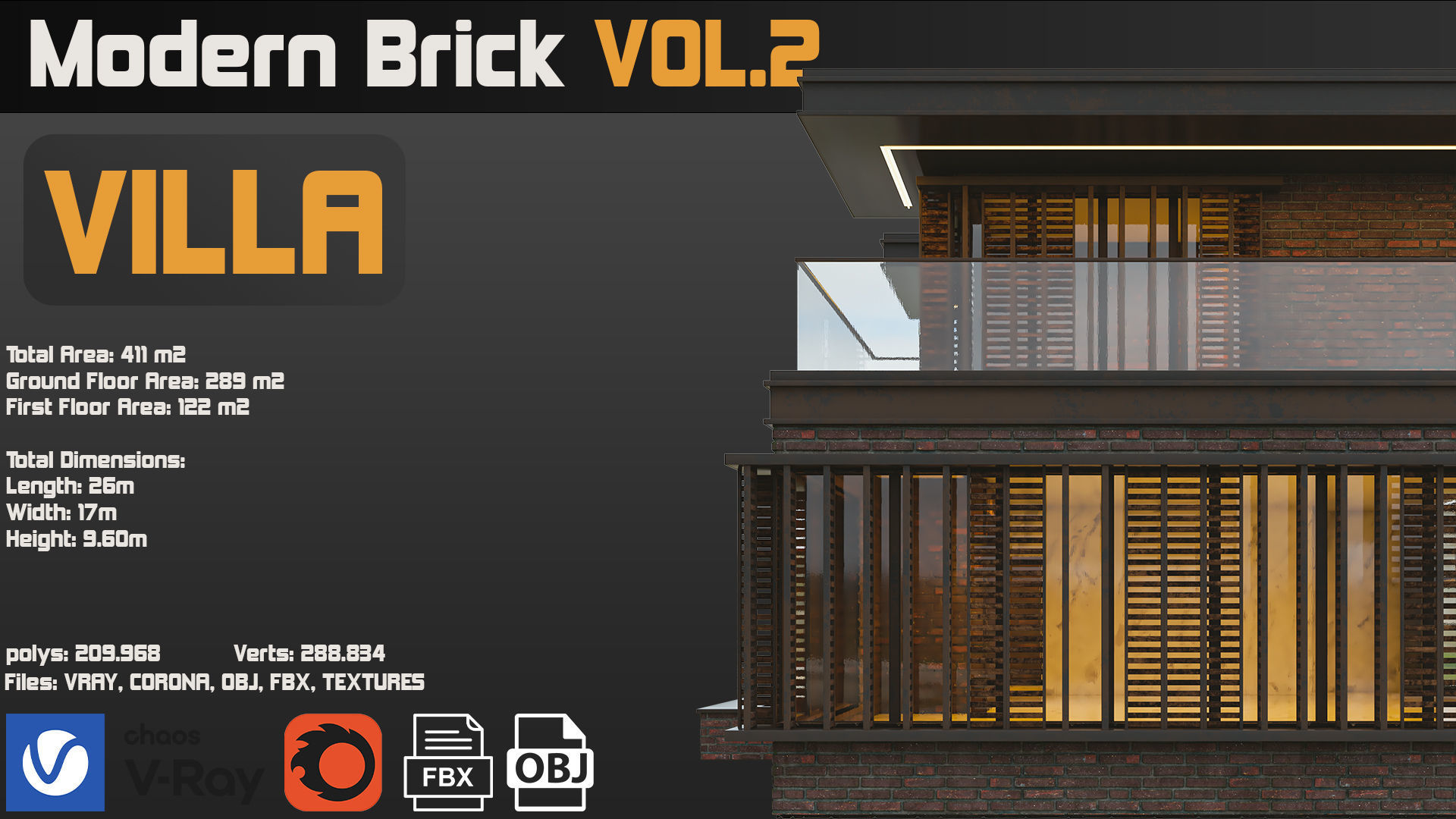 Modern Brick Villa VOL02 3D model_26