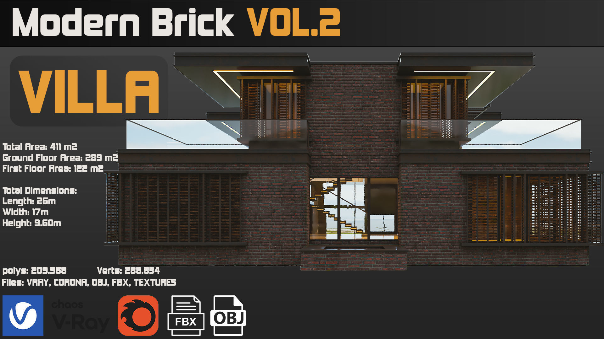 Modern Brick Villa VOL02 3D model_25