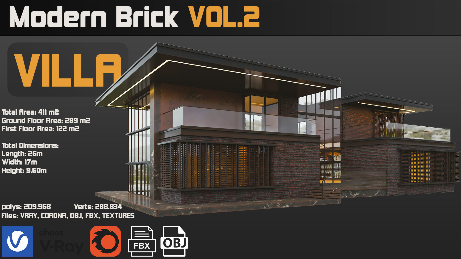 Modern Brick Villa VOL02 3D model_22