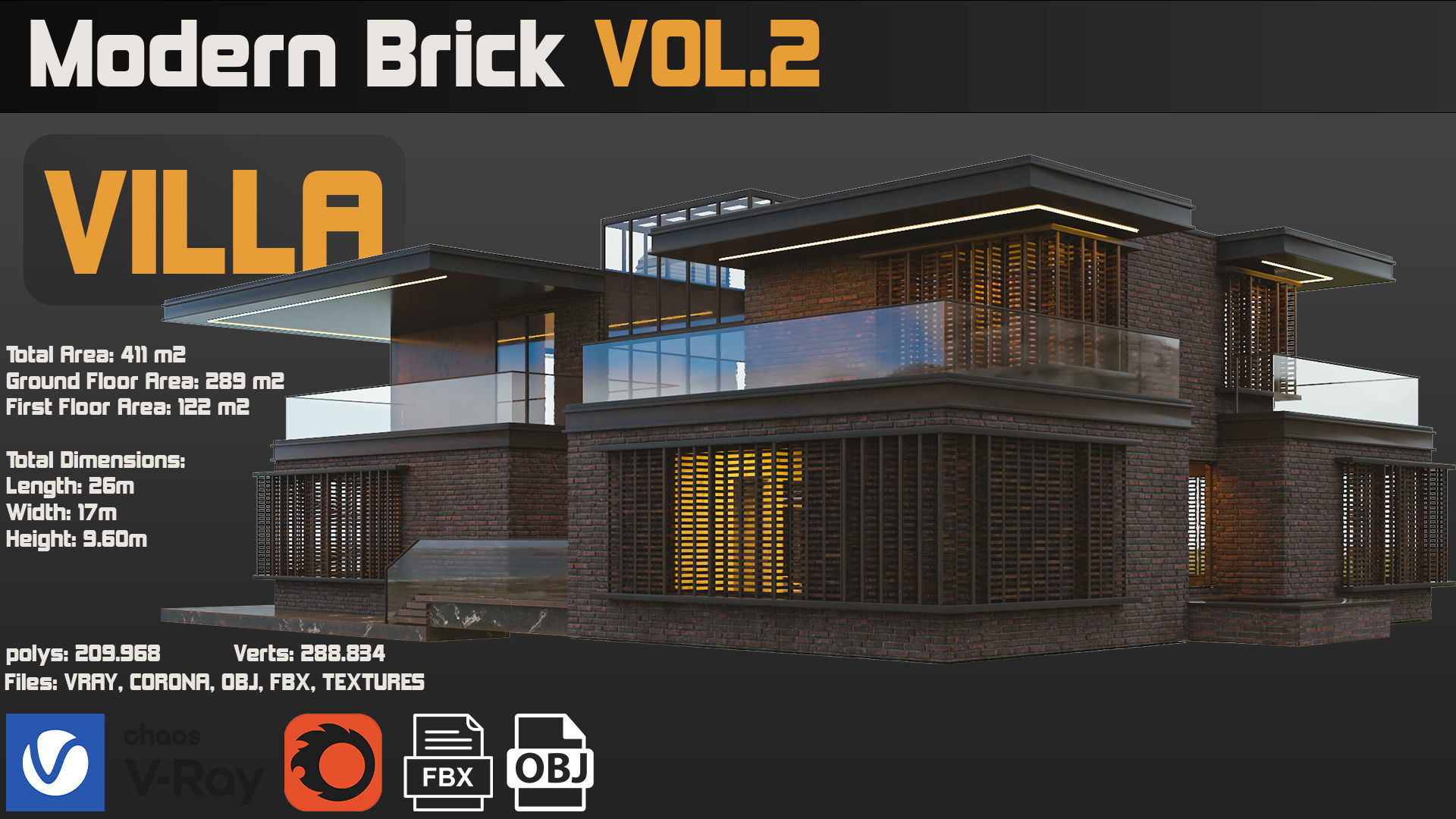 Modern Brick Villa VOL02 3D model_23