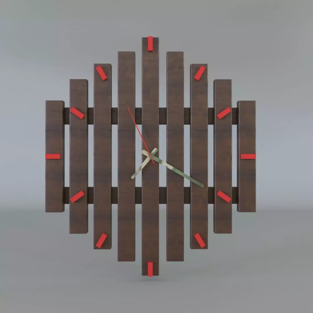 Clock wooden wall with accents Low-poly 3D model