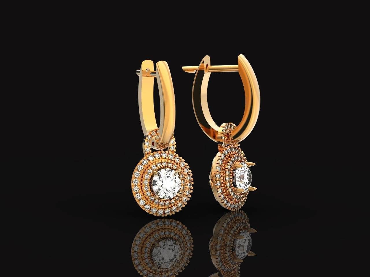 Classic earrings  Halo Round Brilliant Cut 488 3D print model_3
