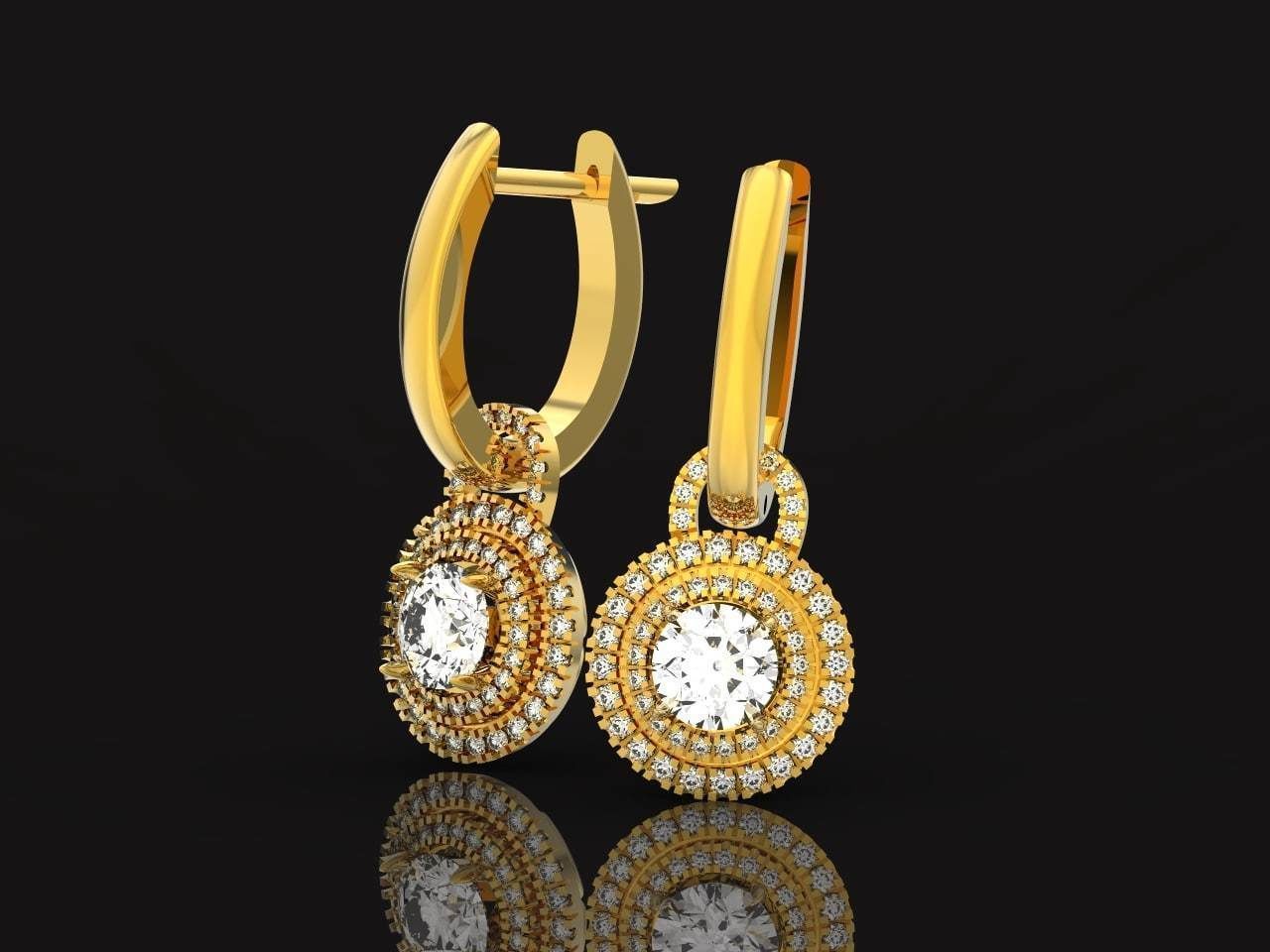 Classic earrings  Halo Round Brilliant Cut 488 3D print model_4