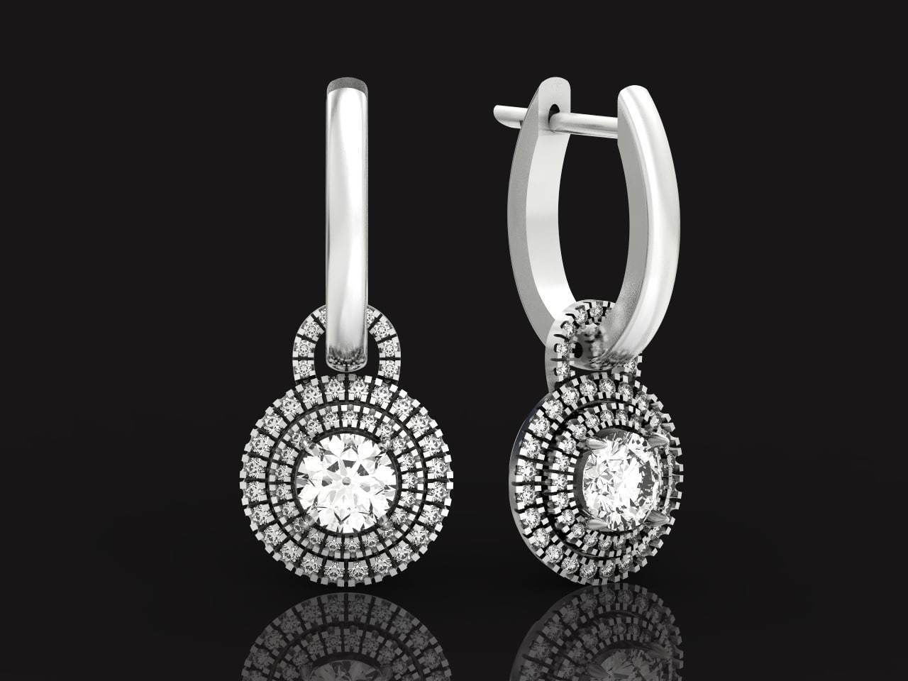 Classic earrings  Halo Round Brilliant Cut 488 3D print model_1