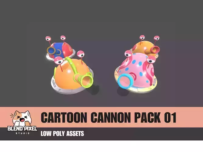 Cartoon Cannon Pack 01  Free low-poly 3D model