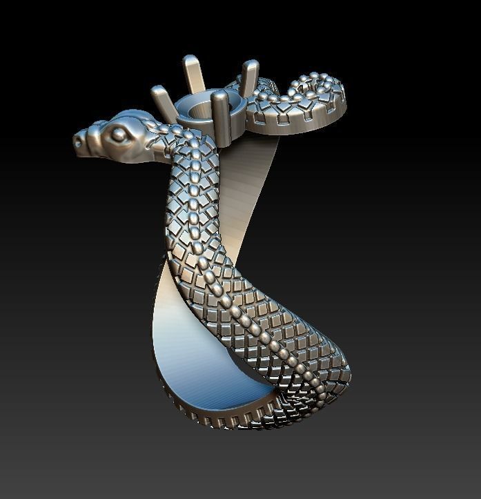 Ring snake serpent scales round gem 3D print model_11