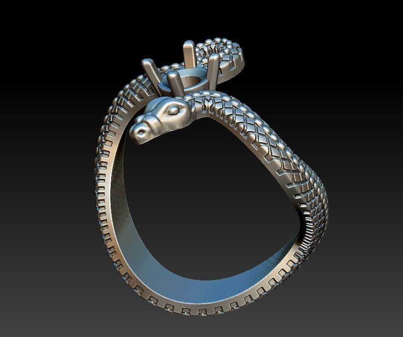 Ring snake serpent scales round gem 3D print model_13