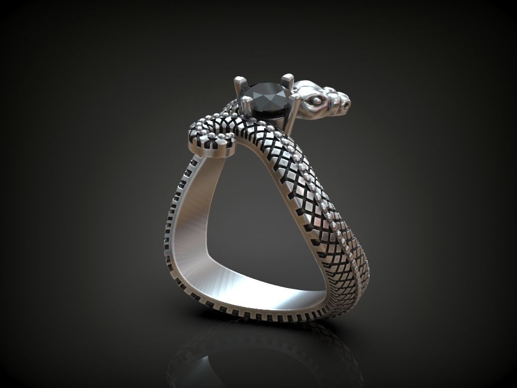 Ring snake serpent scales round gem 3D print model_3