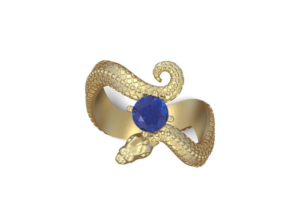 Ring snake serpent scales round gem 3D print model_6