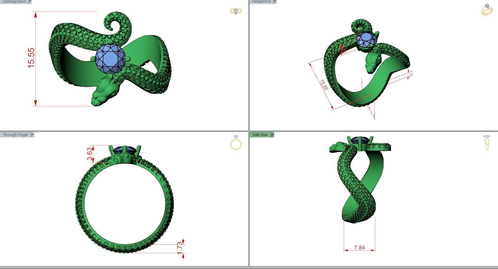 Ring snake serpent scales round gem 3D print model_9