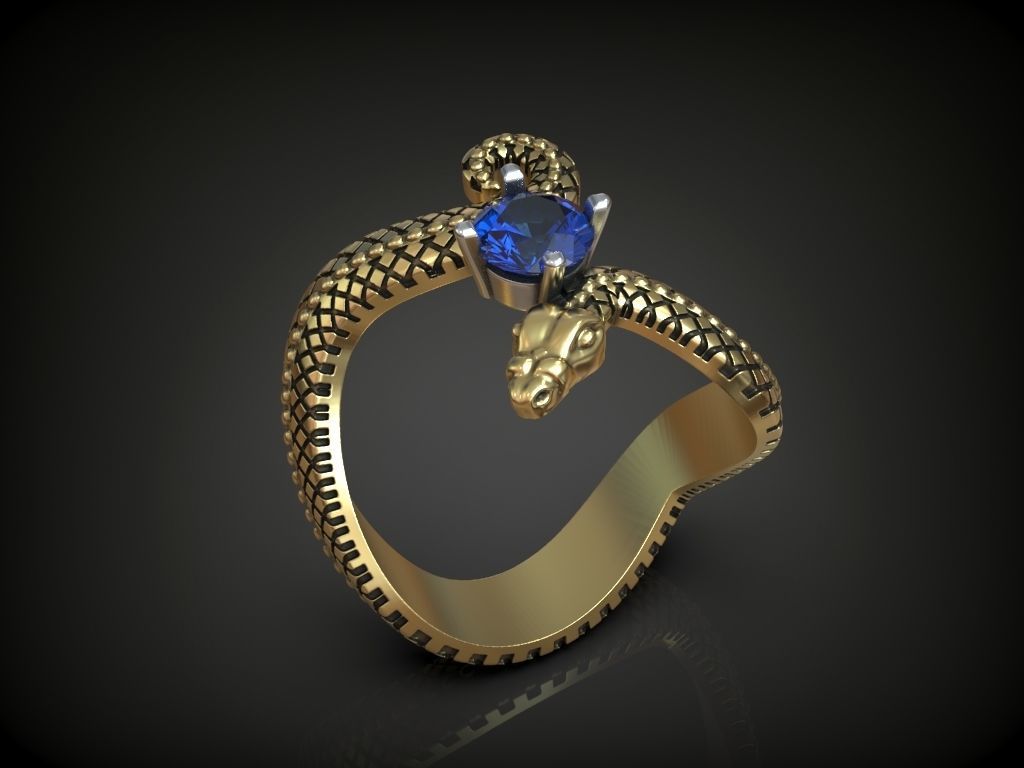 Ring snake serpent scales round gem 3D print model_2