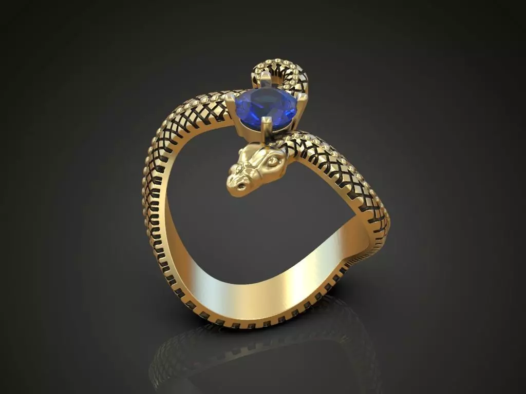 Ring snake serpent scales round gem 3D print model_0