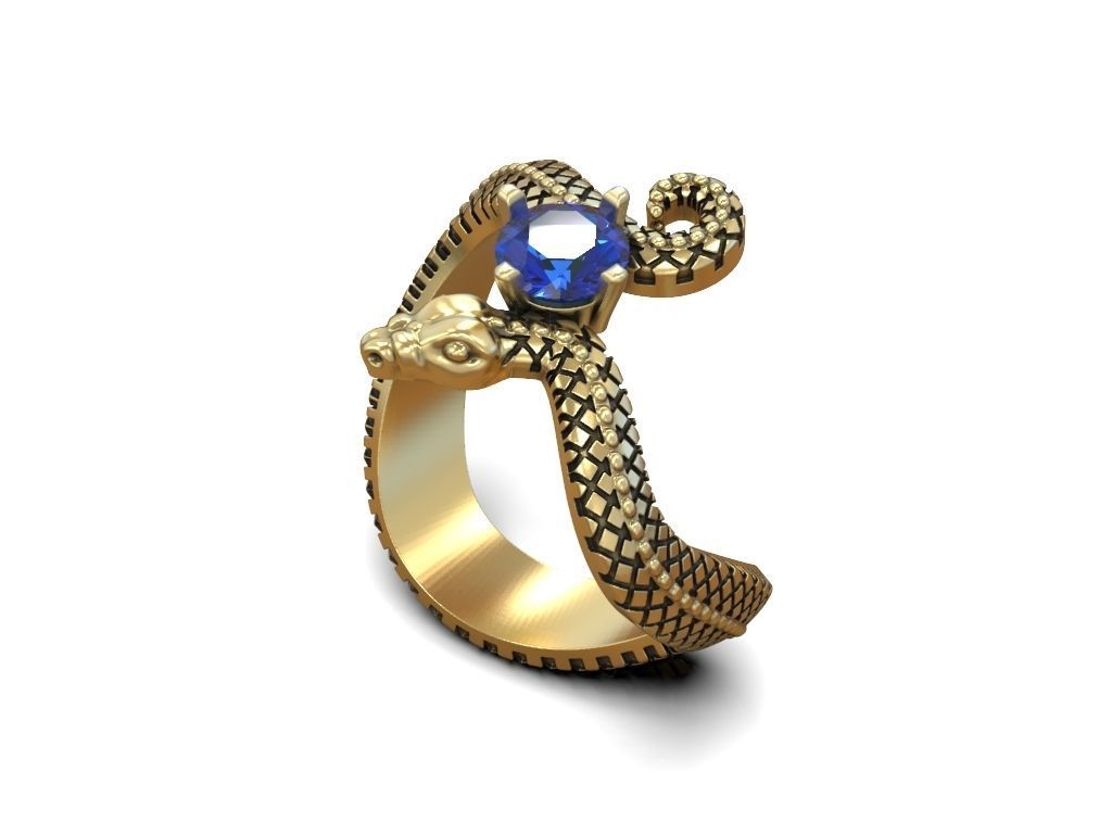 Ring snake serpent scales round gem 3D print model_7