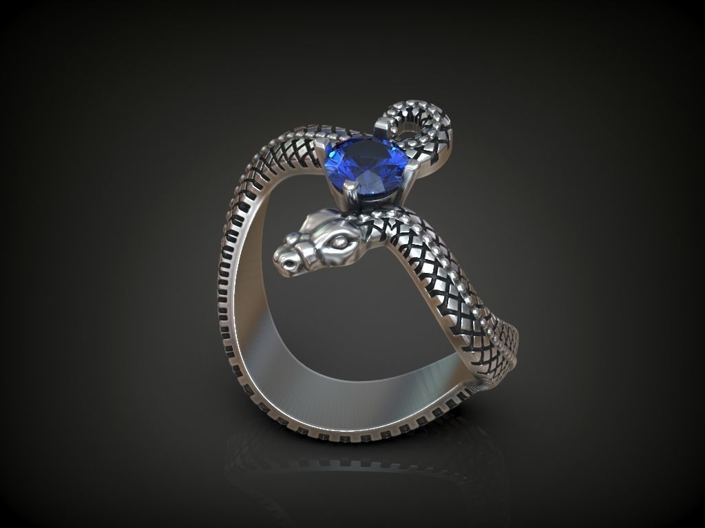 Ring snake serpent scales round gem 3D print model_4