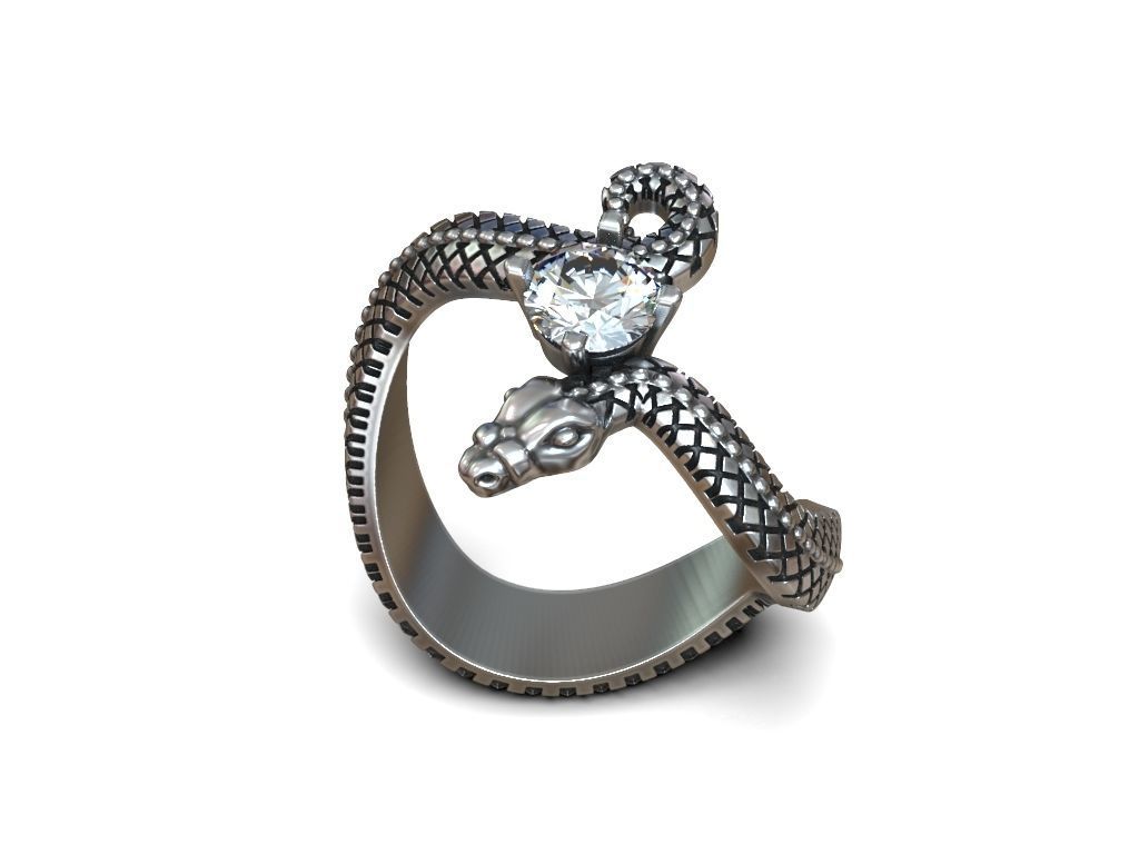 Ring snake serpent scales round gem 3D print model_5