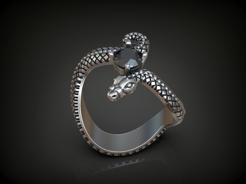Ring snake serpent scales round gem 3D print model_1