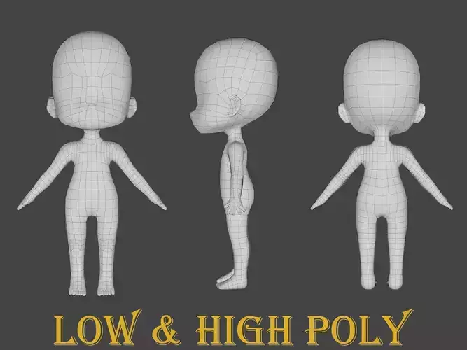 Chibi Anime Base Mesh Low-poly 3D model