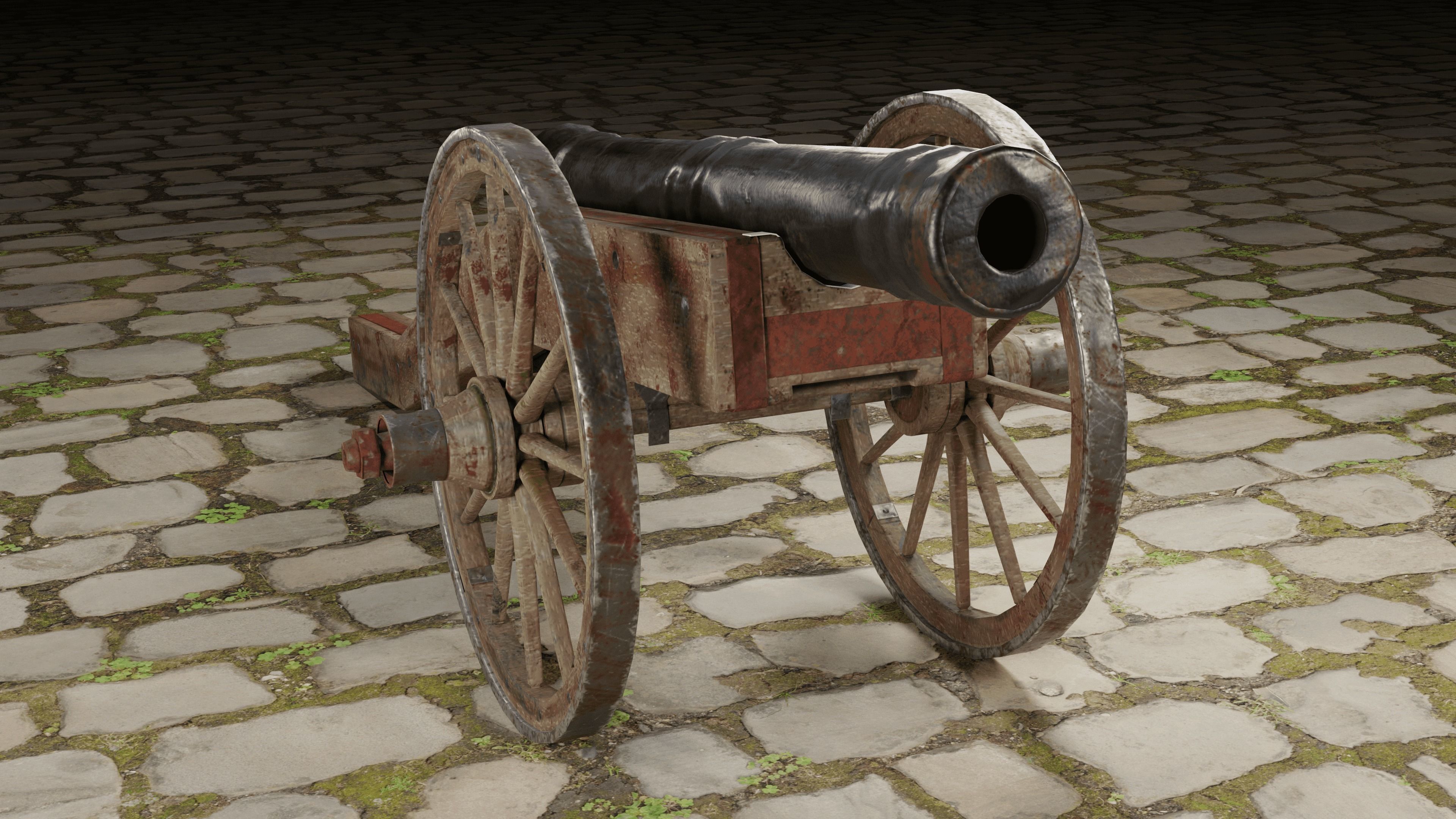 Old cannon Low-poly 3D model_1