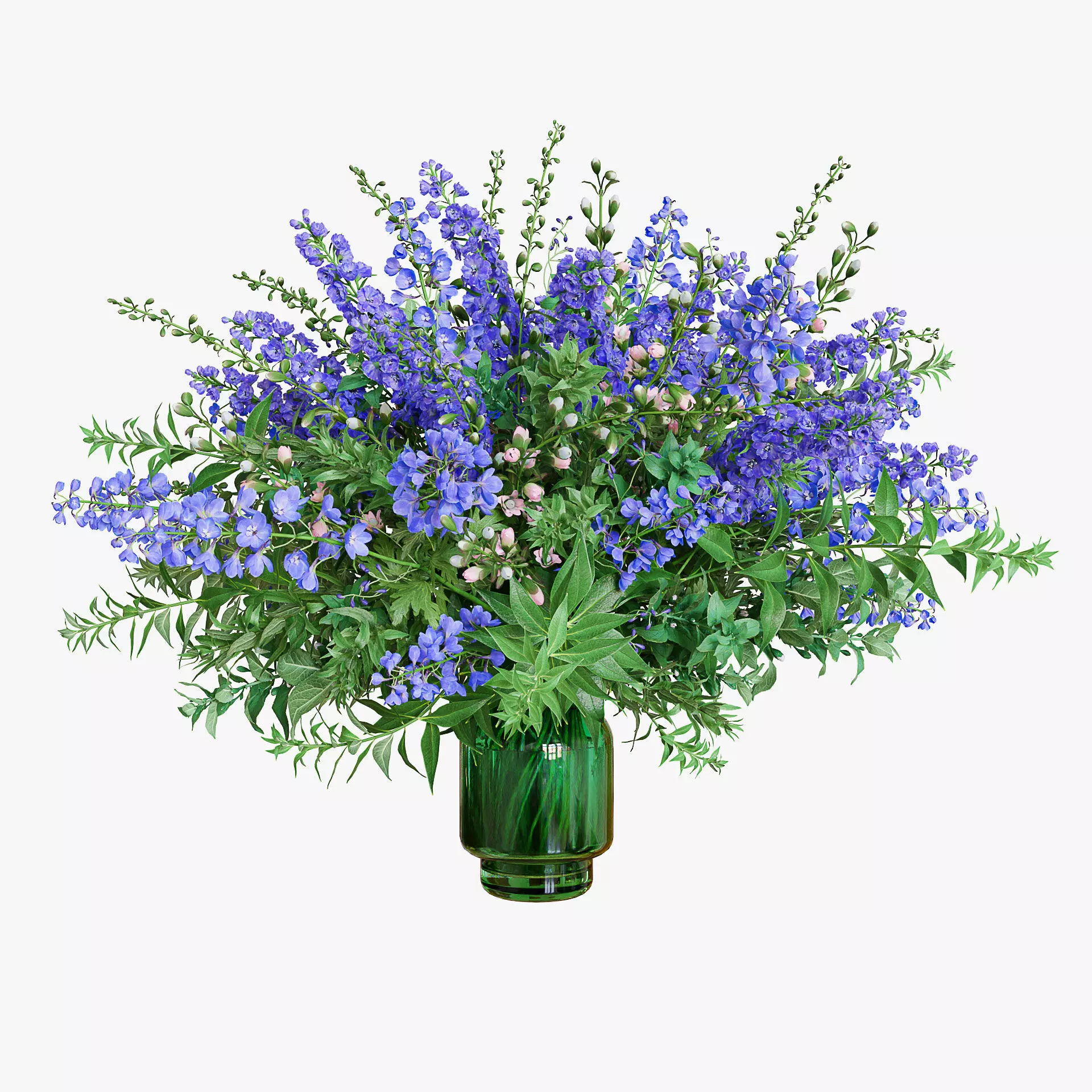 Green Bouquet of violet and blue flowers 3D model