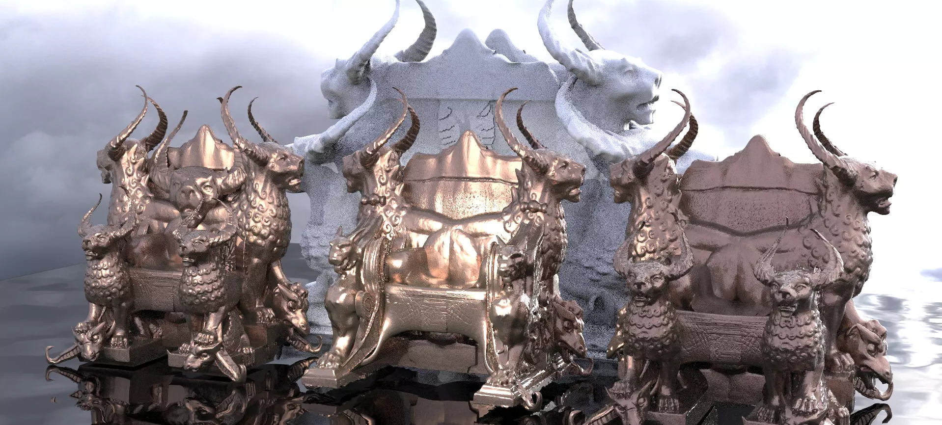 Gilgamesh Ornate Throne  4 designs  with single statues 3D model_0