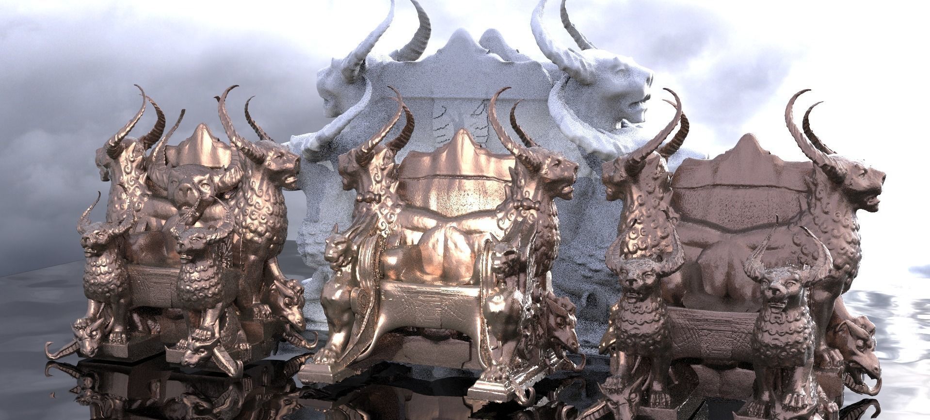 Gilgamesh Ornate Throne  4 designs  with single statues 3D model_2