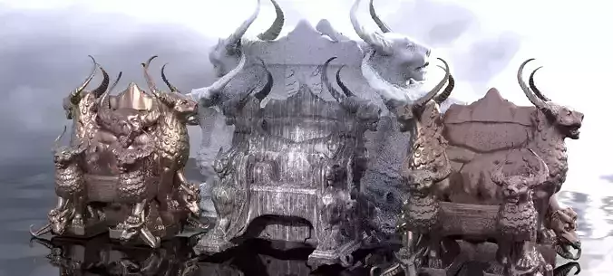 Babylonian Dark Ornate Throne 4 designs with single statues 3D model