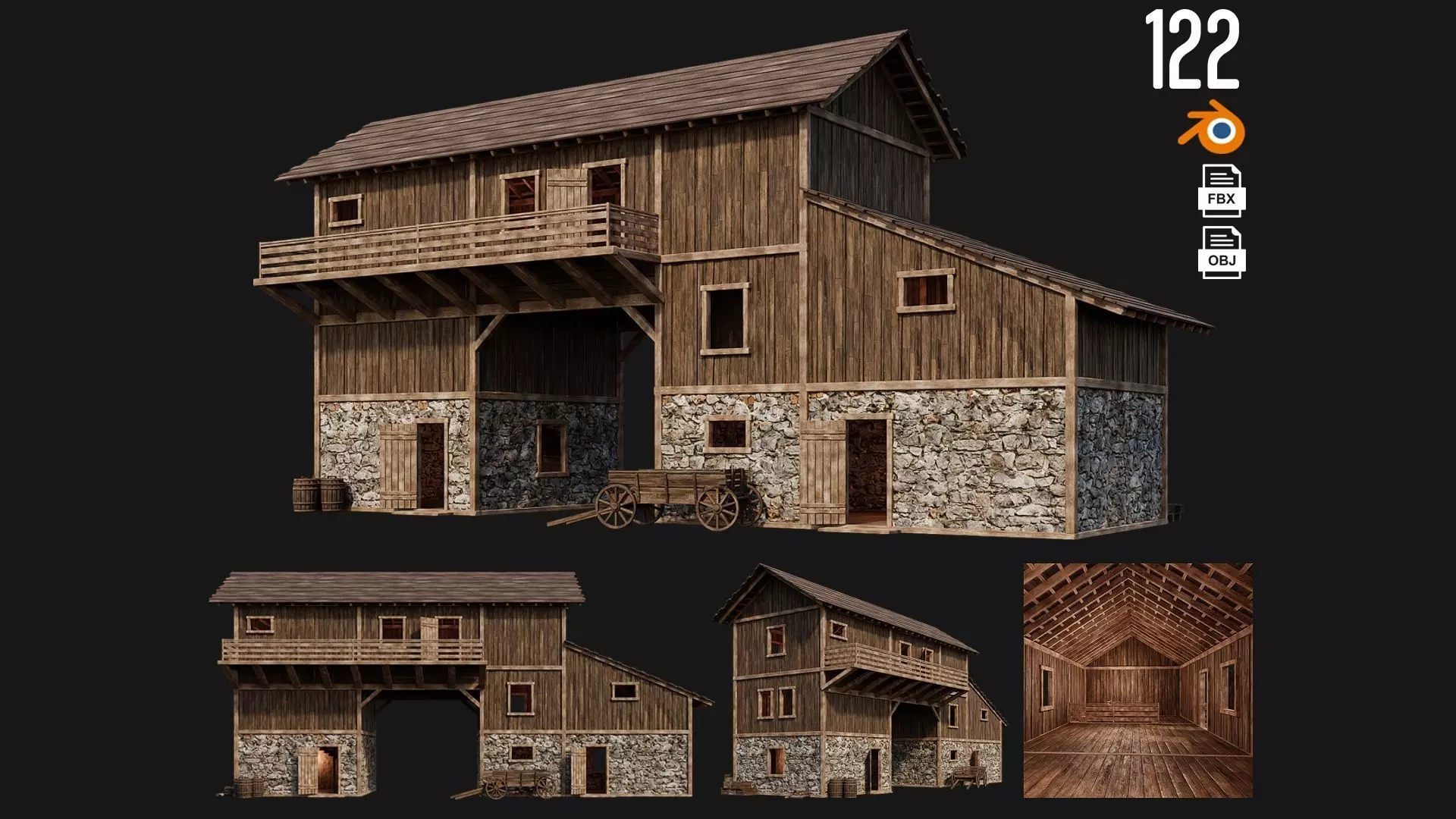 Old Wooden House Building 4K Textures GameReady 122 Low-poly 3D model_0