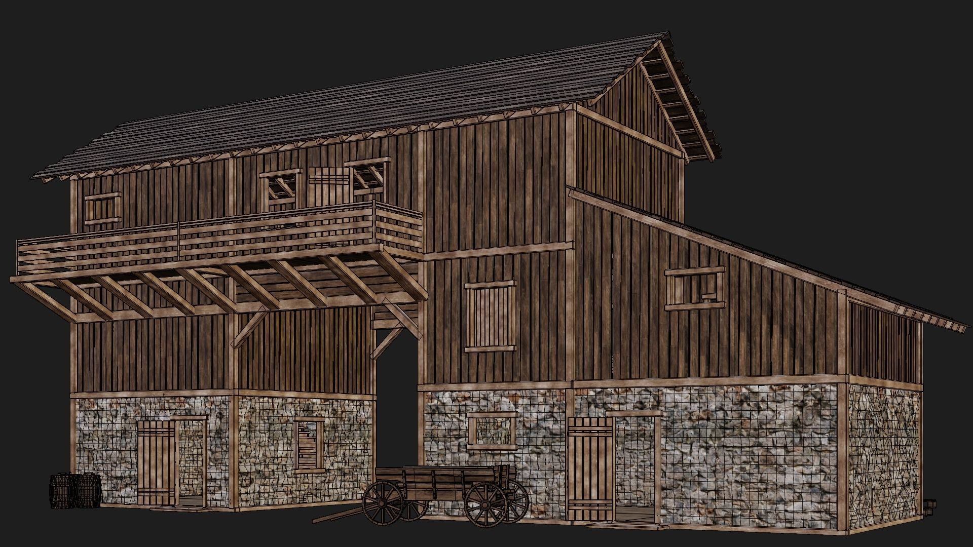 Old Wooden House Building 4K Textures GameReady 122 Low-poly 3D model_6
