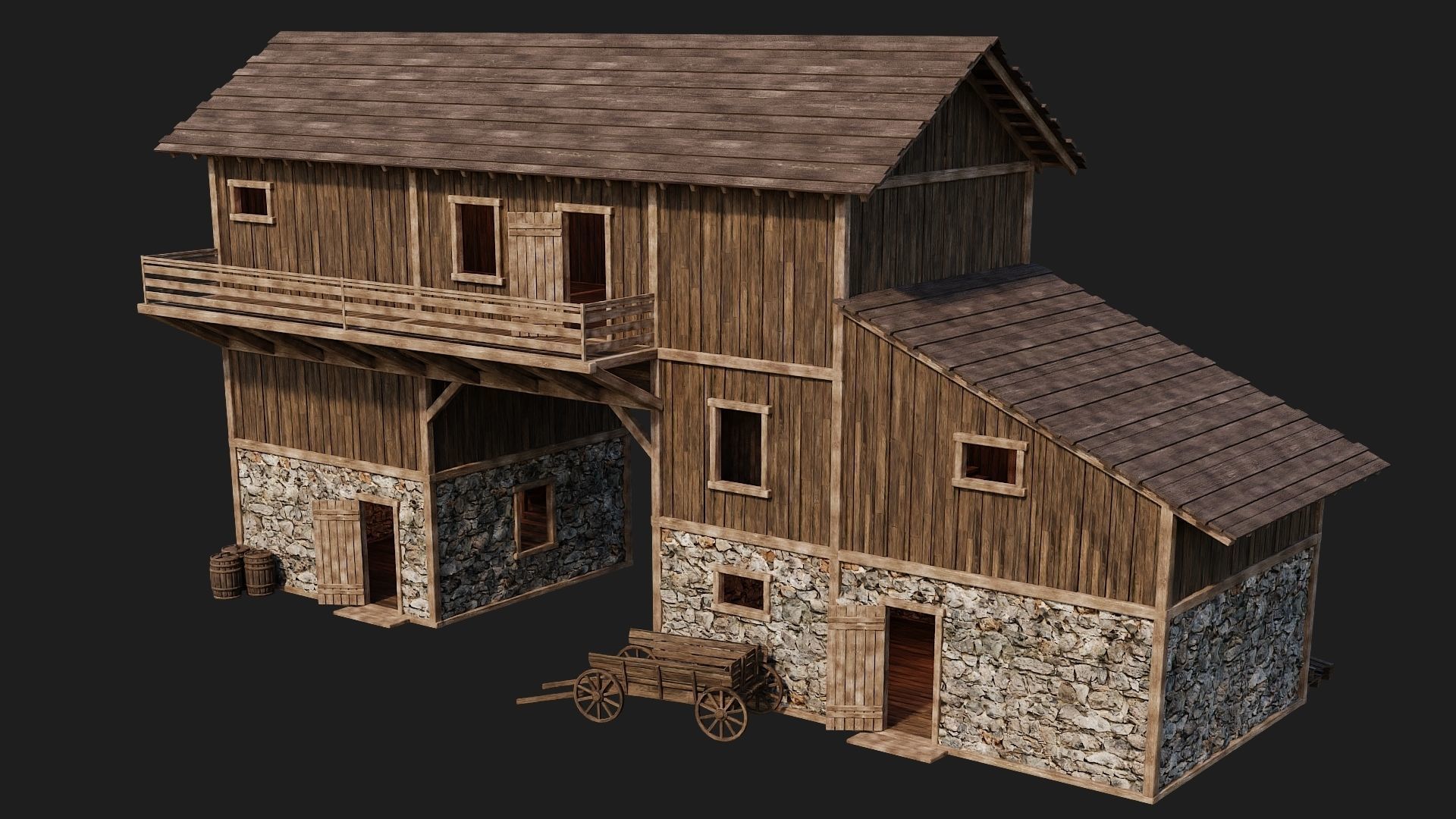 Old Wooden House Building 4K Textures GameReady 122 Low-poly 3D model_10