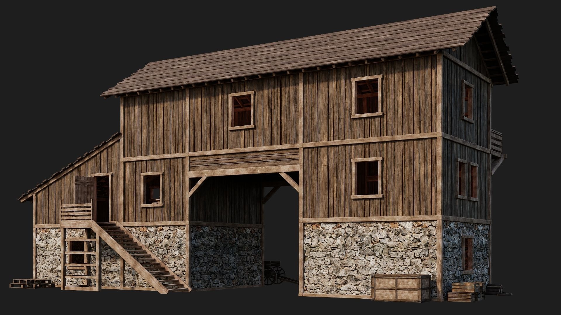 Old Wooden House Building 4K Textures GameReady 122 Low-poly 3D model_8