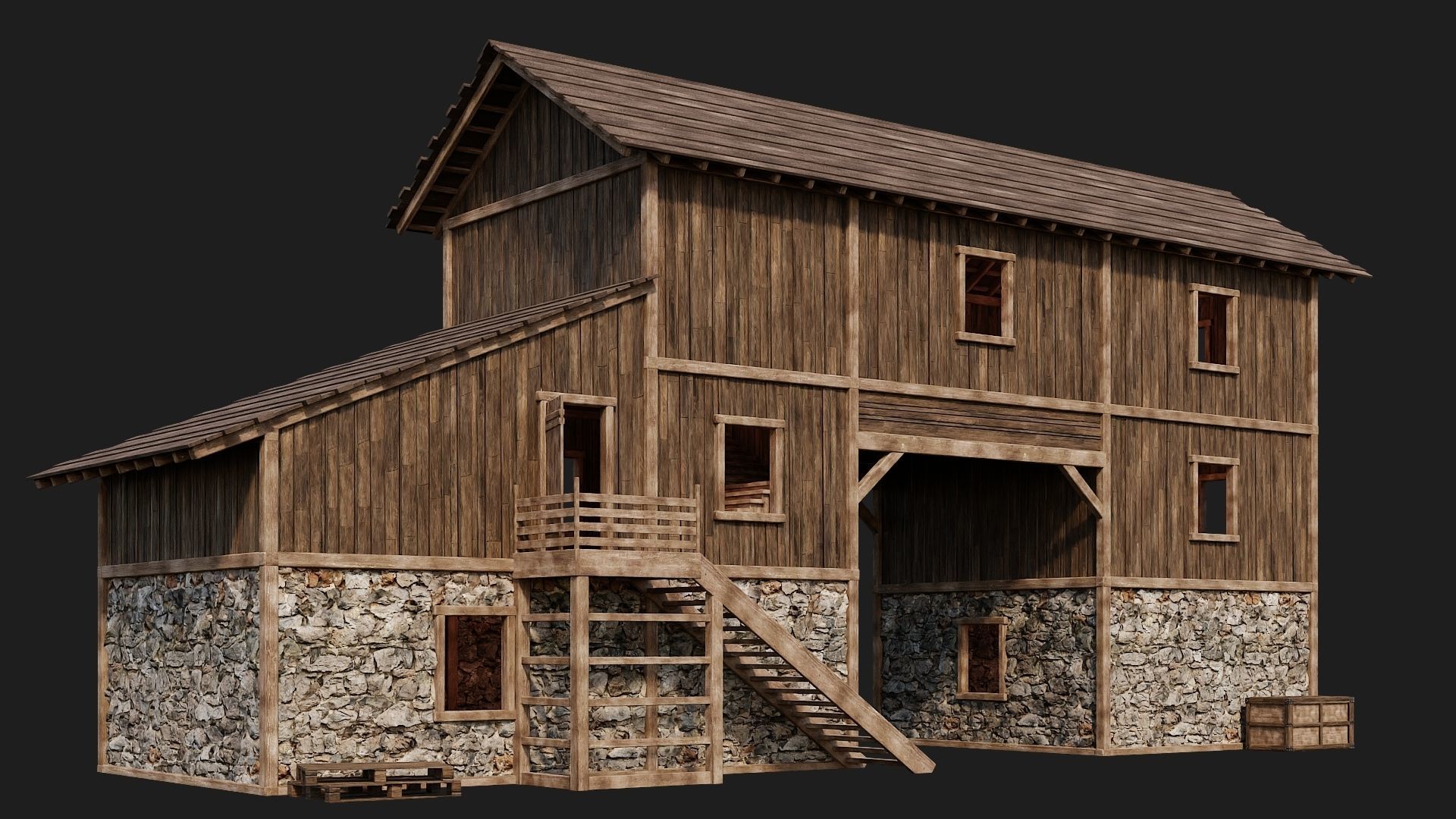 Old Wooden House Building 4K Textures GameReady 122 Low-poly 3D model_7