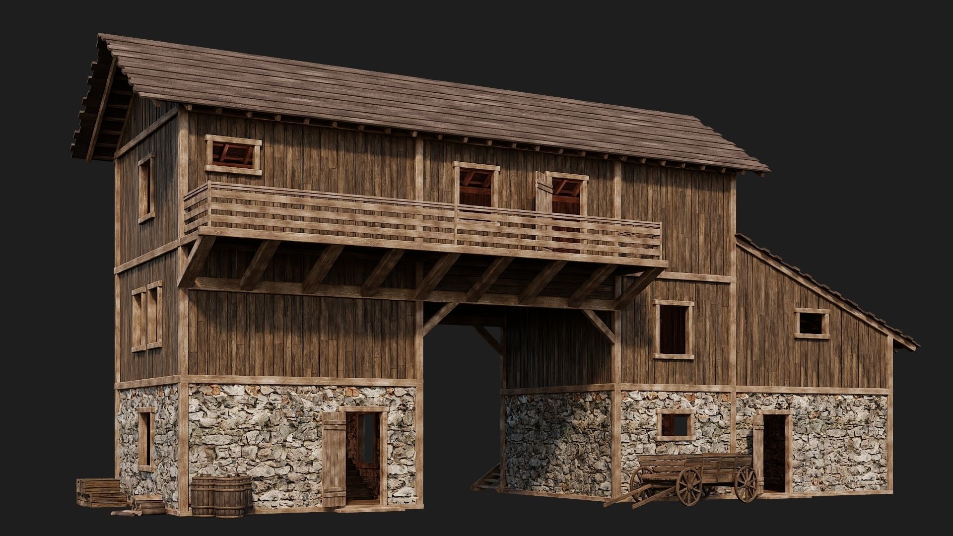 Old Wooden House Building 4K Textures GameReady 122 Low-poly 3D model_9