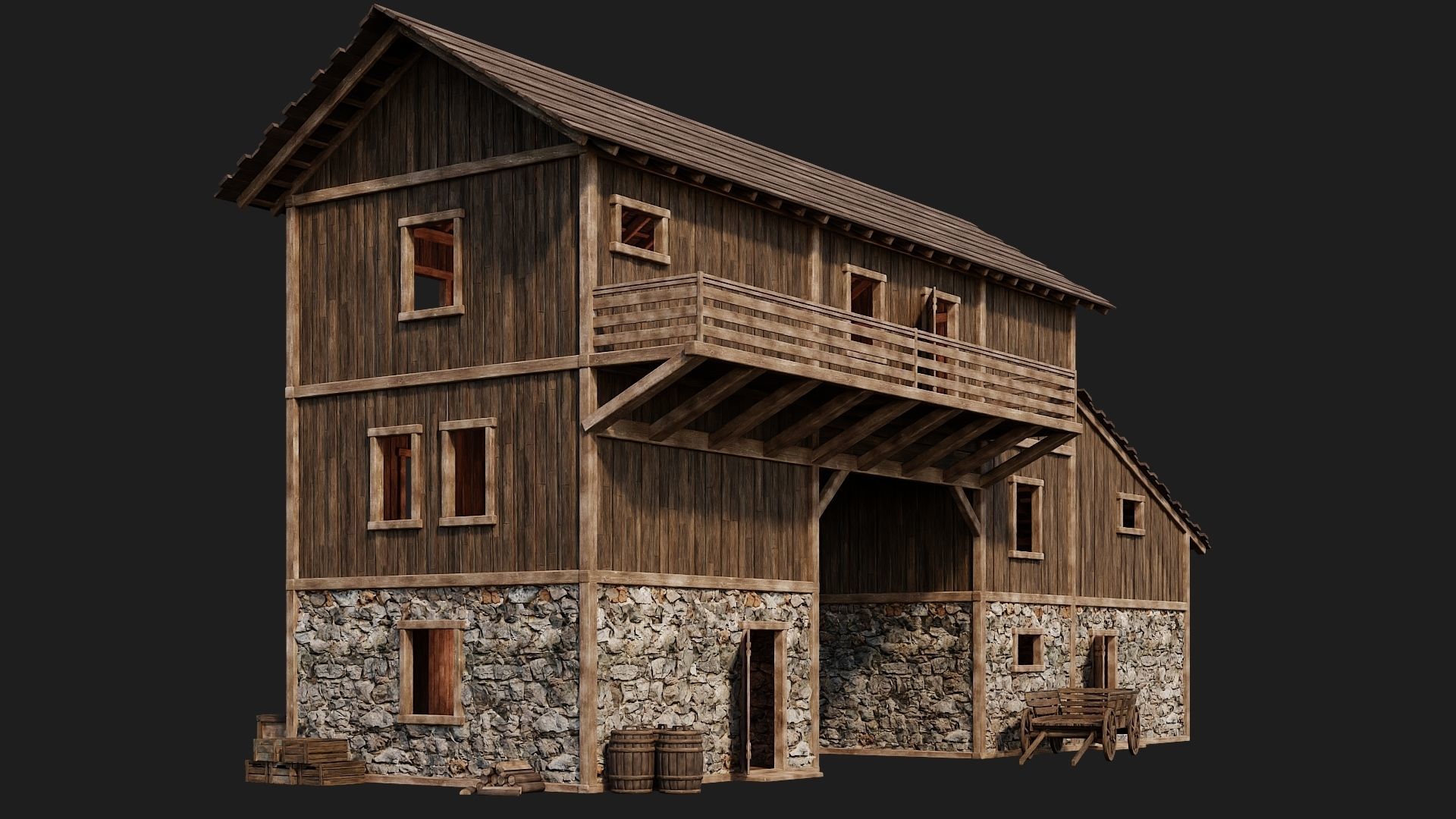 Old Wooden House Building 4K Textures GameReady 122 Low-poly 3D model_3