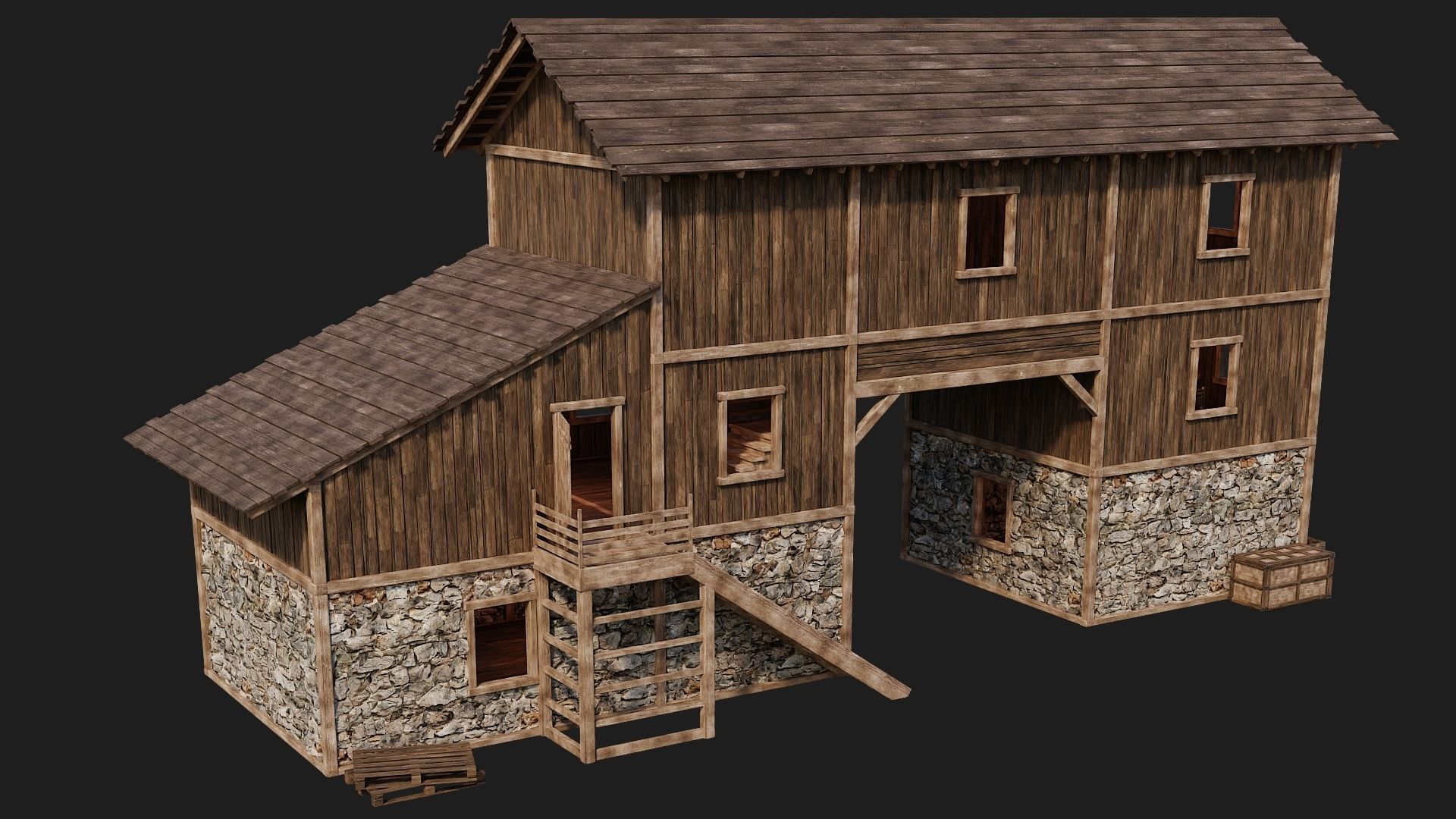 Old Wooden House Building 4K Textures GameReady 122 Low-poly 3D model_11