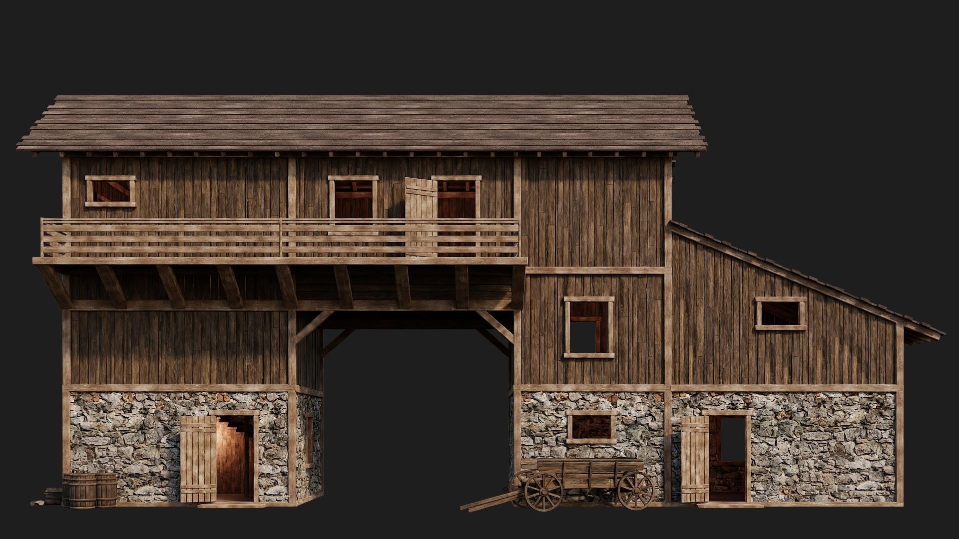 Old Wooden House Building 4K Textures GameReady 122 Low-poly 3D model_2