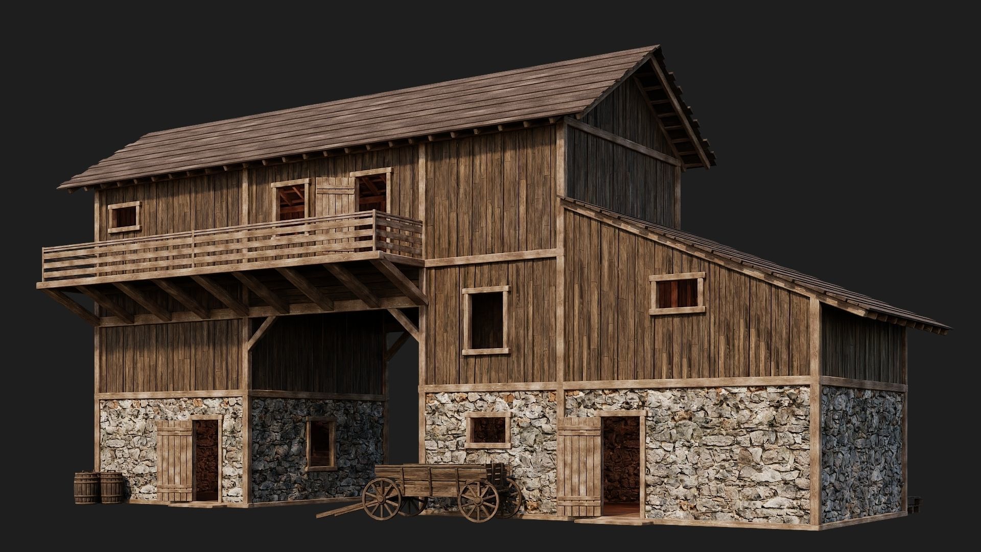 Old Wooden House Building 4K Textures GameReady 122 Low-poly 3D model_1