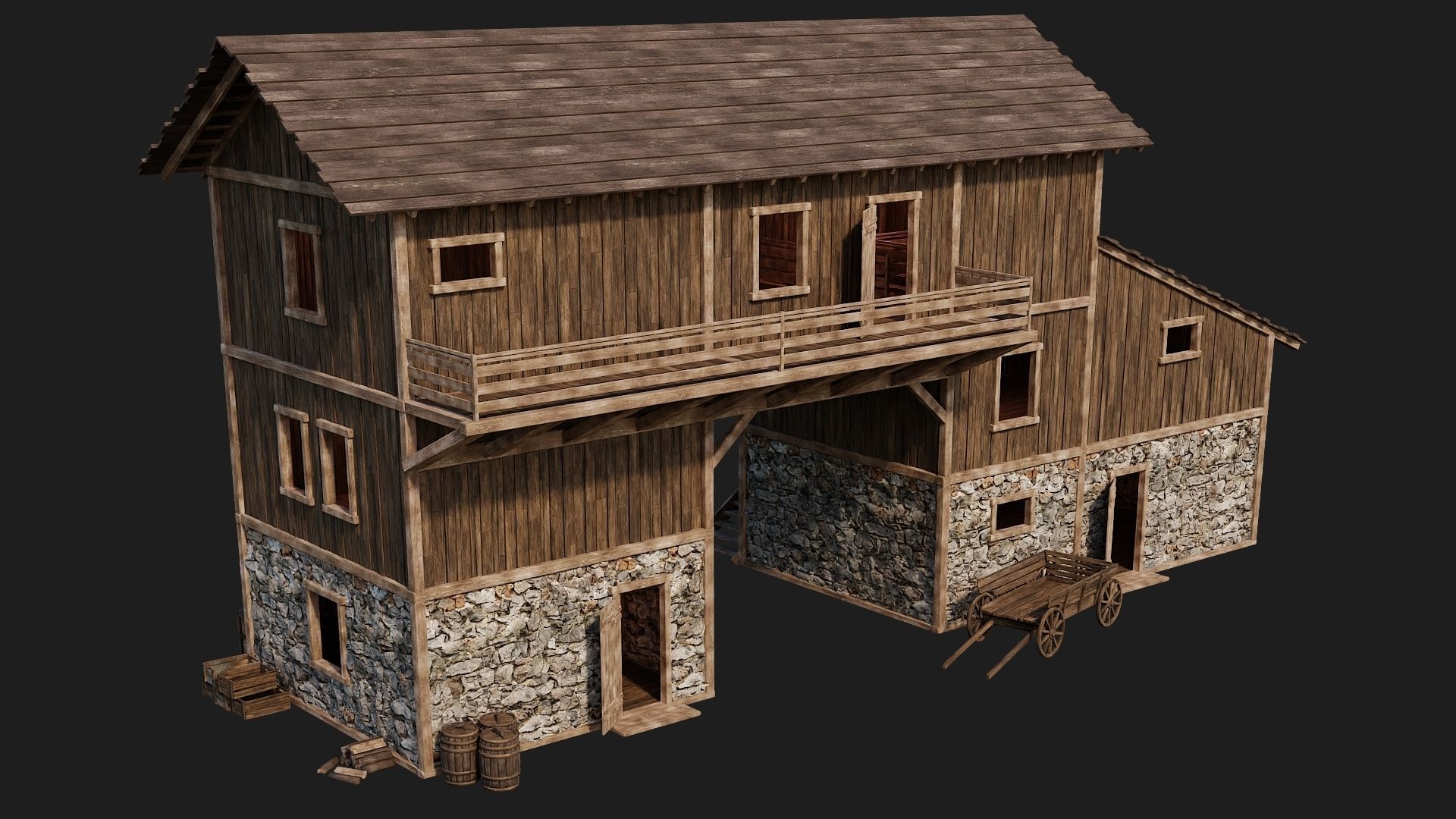 Old Wooden House Building 4K Textures GameReady 122 Low-poly 3D model_4