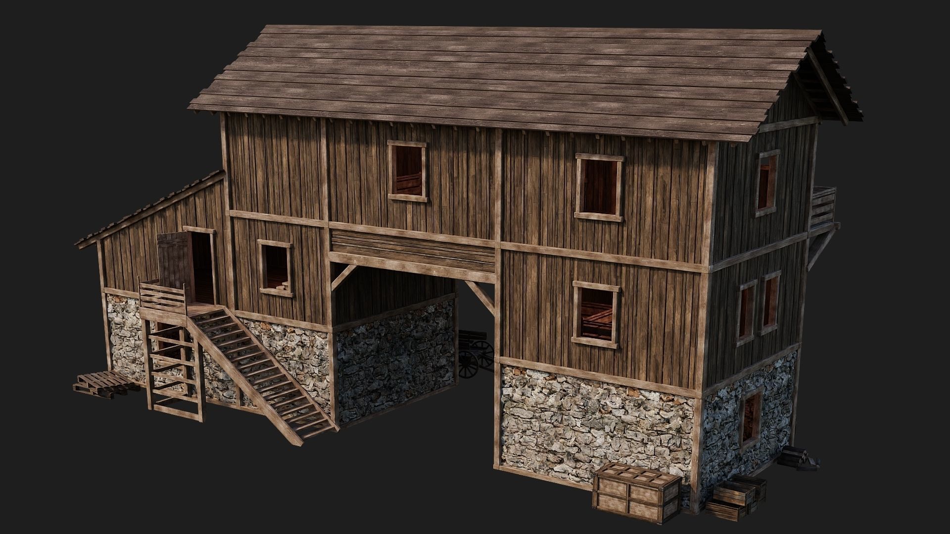 Old Wooden House Building 4K Textures GameReady 122 Low-poly 3D model_12