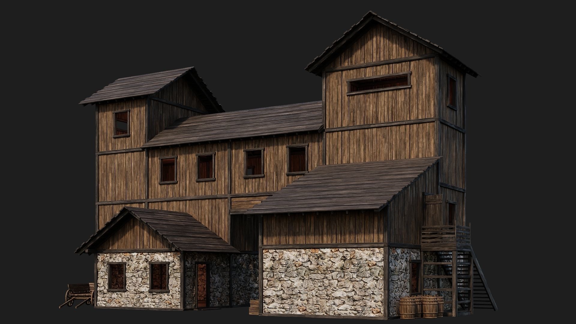 Old Wooden House Building 4K Textures GameReady 124 Low-poly 3D model_1